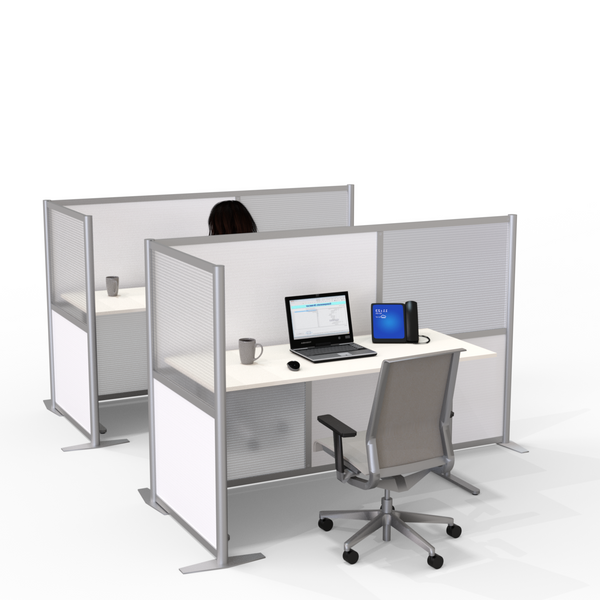 84" L x 35" W x 51" H L-Shaped Office Partition, White & Translucent Panels