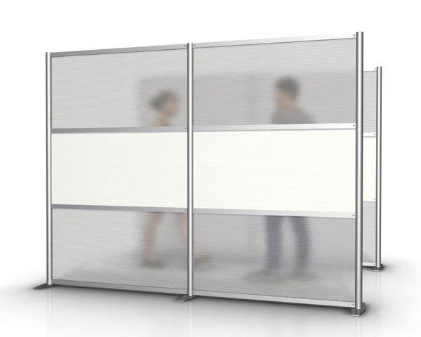 100" length by 75" height modern modular office partition with white and translucent panels