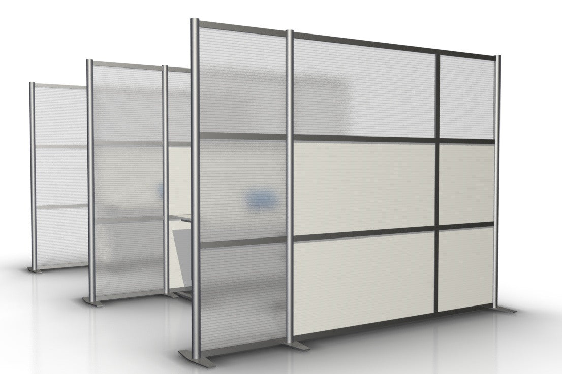 100 wide x 75 high Office Partition, White & Translucent Panels