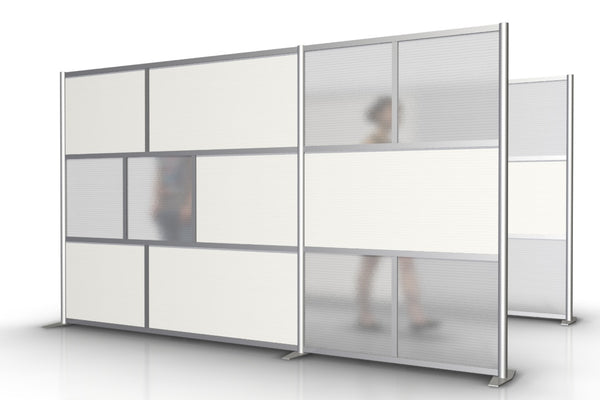 133" wide by 75" tall modern office room partition wall with white and translucent panels