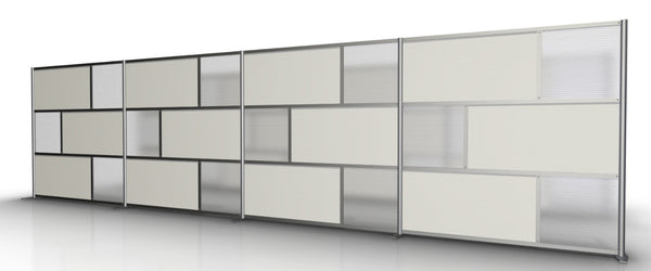 24'-6" Long Modern Modular Room Partition, White and Translucent Panels