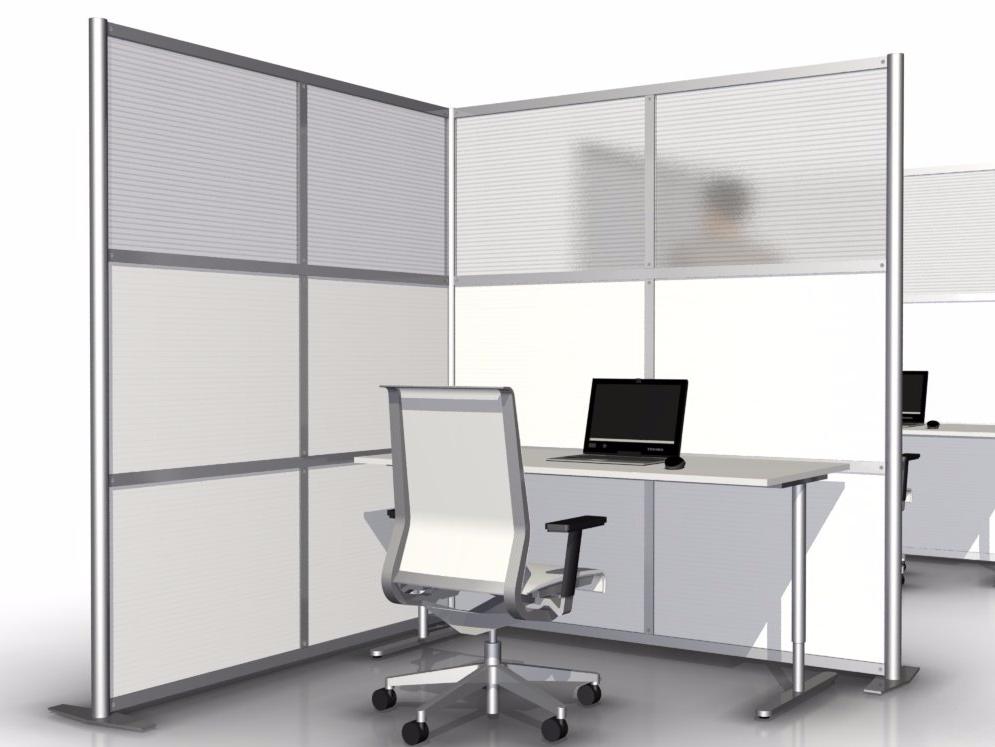 68 x 68 x 75 High L-Shaped Office Partition, Translucent & White