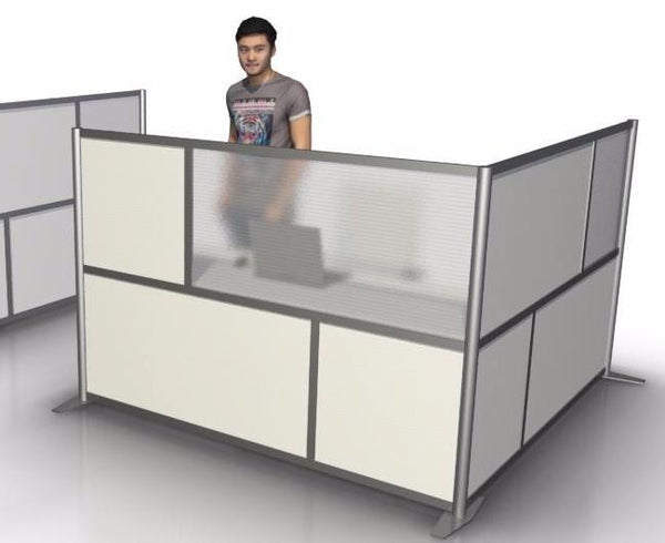 L-Shaped Office Partition, 75" x 75" x 51" tall with White & Translucent Panels