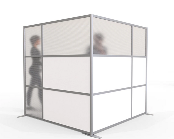 75"L x 75"W x 75" high - L-Shaped Office Partition, White & Translucent Panels