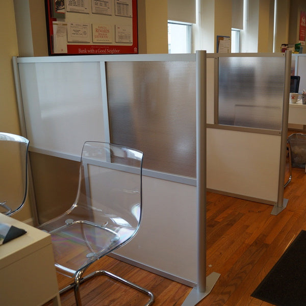 Low Height 60" Wide by 51" Tall Office Partition, Room Divider Wall, White and Translucent Panels