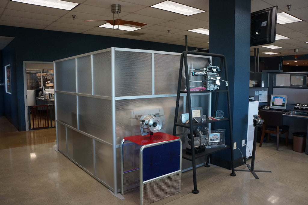Keeping with the very cool industrial look, Advance Adapters created a Cool office divider for a cool company!