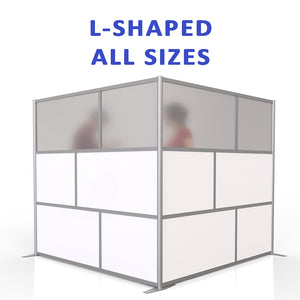 L-Shaped Modular Office Partitions, L-Shaped Partitions for dividing desk spaces, Modular Room Partition System, for use in offices, healthcare, medical offices, orthodontic offices, dental treatment rooms or to divide any space