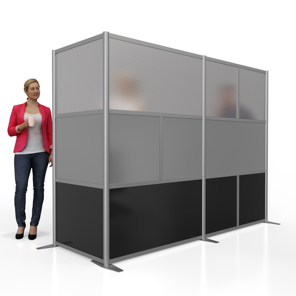 100"L x 35"W x 75" high -  L-Shaped Office Partition, Black, Gray and Translucent Panels