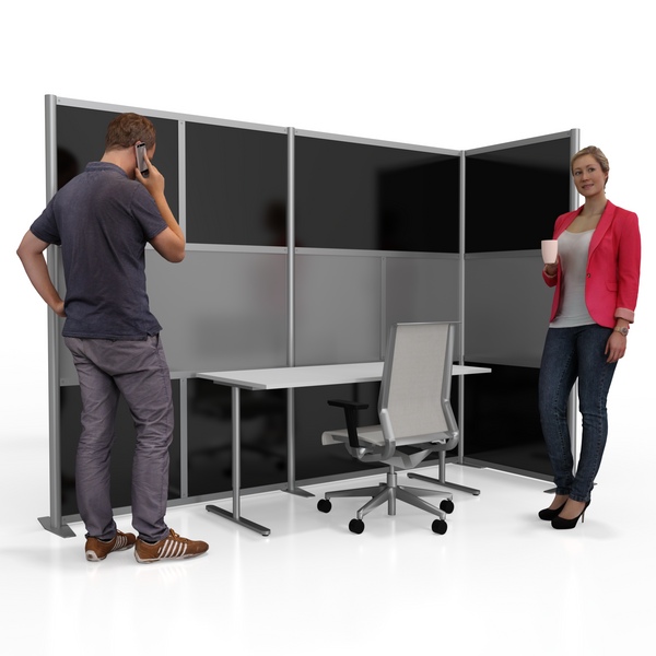 100"L x 35"W x 75" high -  L-Shaped Office Partition, Black and Gray Panels