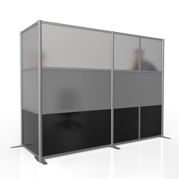 100"L x 35"W x 75" high -  L-Shaped Office Partition, Black, Gray and Translucent Panels