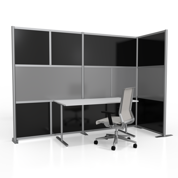 100"L x 35"W x 75" high -  L-Shaped Office Partition, Black and Gray Panels