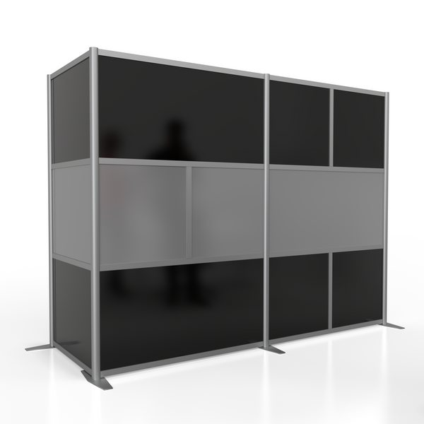 100"L x 35"W x 75" high -  L-Shaped Office Partition, Black and Gray Panels