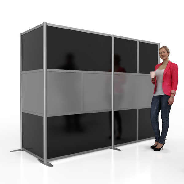 100"L x 35"W x 75" high -  L-Shaped Office Partition, Black and Gray Panels