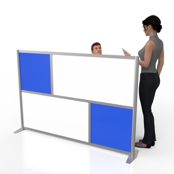 75" wide x 51" high Modern Office Partition Desk Divider - Blue & Translucent - Model SW7551-2