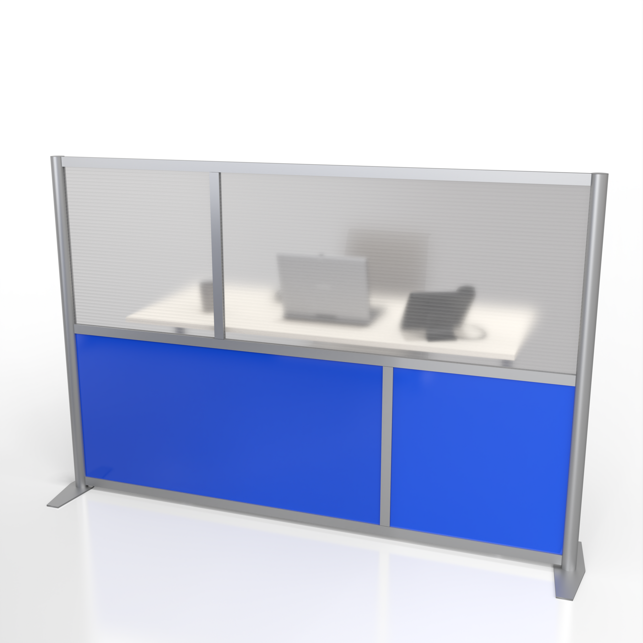 75" wide x 51" high Modern Office Partition Desk Divider - Blue & Translucent - Model SW8451-2