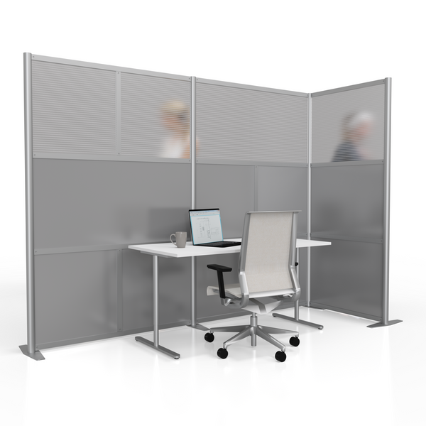 100"L x 35"W x 75" high -  L-Shaped Office Partition, Gray and Translucent Panels