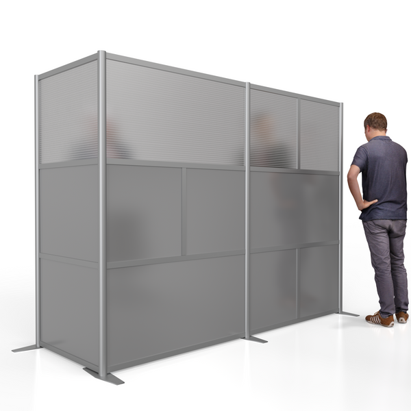 100"L x 35"W x 75" high -  L-Shaped Office Partition, Gray and Translucent Panels