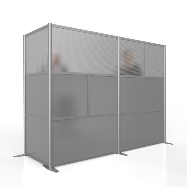 100"L x 35"W x 75" high -  L-Shaped Office Partition, Gray and Translucent Panels