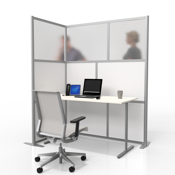 60"L x 35"W x 75" high -  L-Shaped Office Partition, Translucent & White Panels