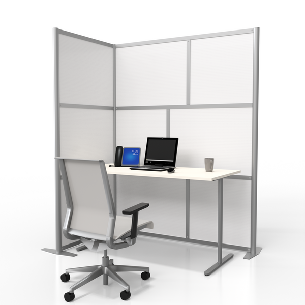 60"L x 35"W x 75" high -  L-Shaped Office Partition, White Panels