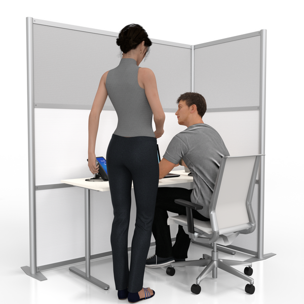 68"L x 35"W x 75" high -  L-Shaped Office Partition, Translucent & White Panels