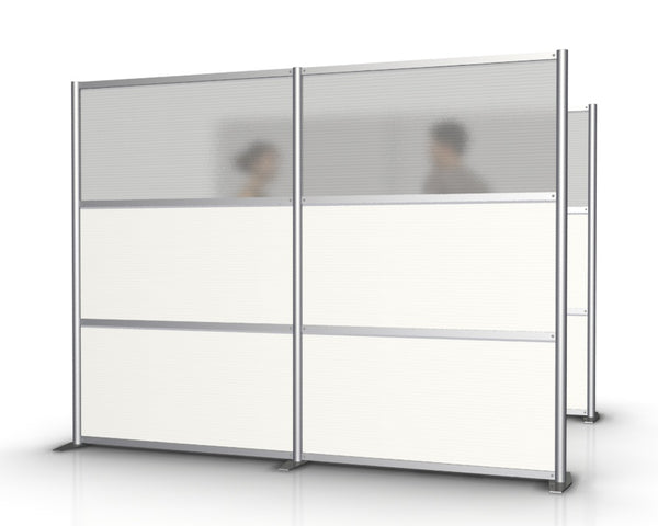 100" length by 75" height modern modular office partition with white and translucent panels