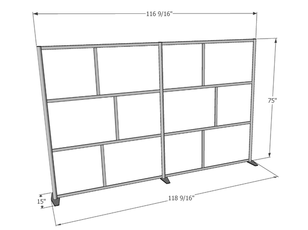 Dimensions for modern room partition for offices, healthcare, dental, restaurants and medical uses