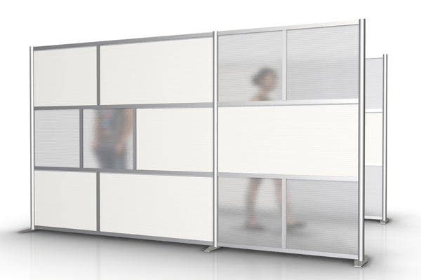 133" wide by 75" tall modern office room partition wall with white and translucent panels