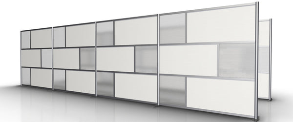 24'-6" Long Modern Modular Room Partition, White and Translucent Panels