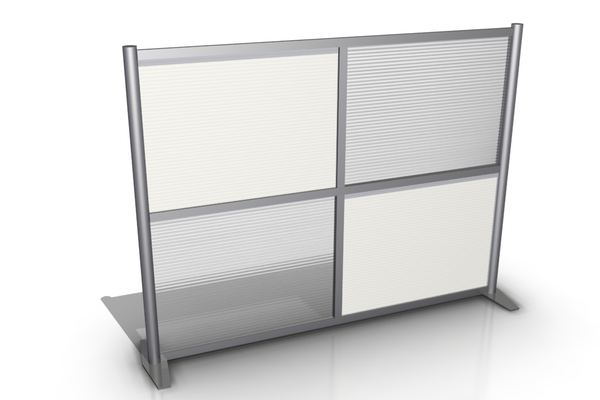 60" long by 51" tall modern office partition white & translucent panels