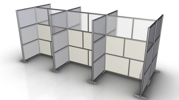 6 Workstations Office Partitions Configuration White & Translucent