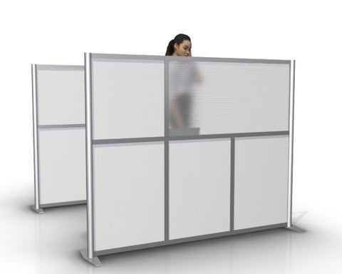 58" tall by 75" wide modern office partition with white panels