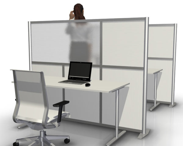 58" tall by 75" wide modern office partition with white panels