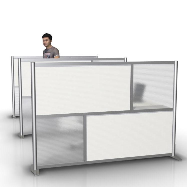 75" length by 51" height office divider partition, white and translucent