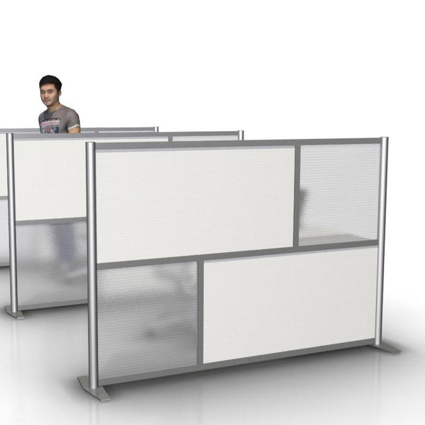 75" length by 51" height office divider partition, white and translucent