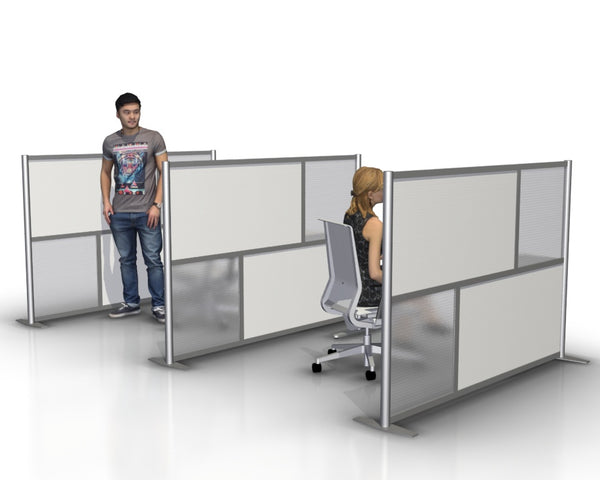 75" length by 51" height office cubicle partition, white and translucent