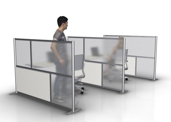 75" length x 51" high Office Partition Desk Divider, White & Translucent Panels