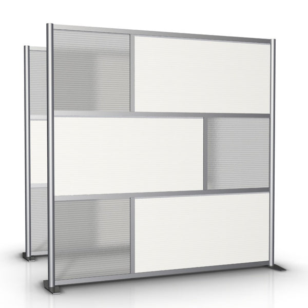 75" wide by 75" tall Office Partition with White & Translucent Panels, Modular Room Partition System to divide offices, desks, healthcare facilities, to divide rooms. Room dividers for offices, office cubicles, partition walls