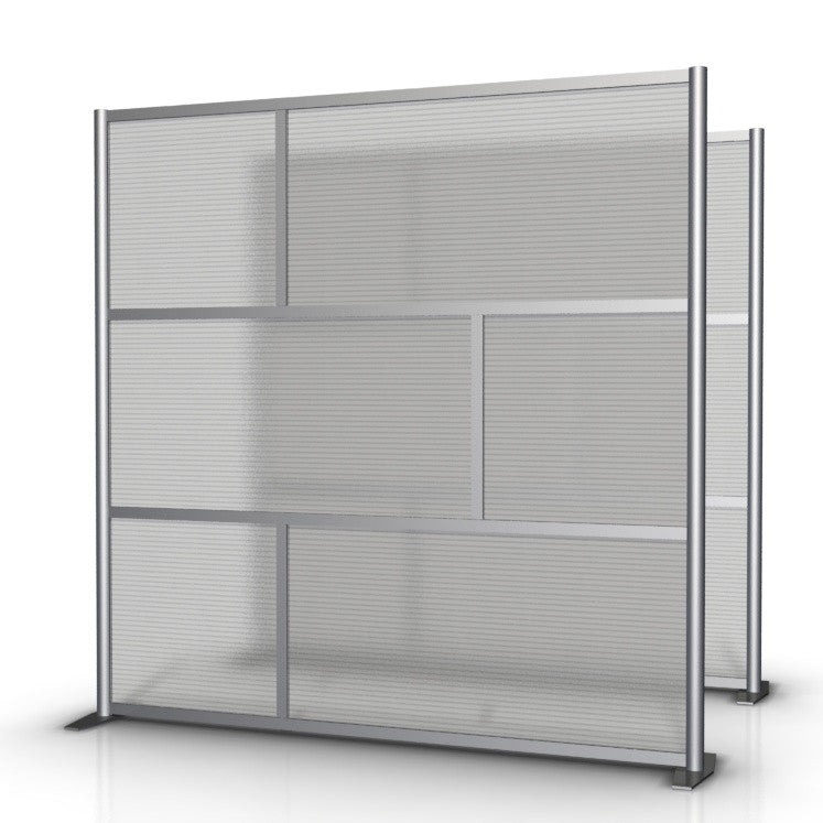 75" wide by 75" tall Office Room Partition with Translucent Panels. Modular Room Partition System to divide offices, desks, healthcare facilities, to divide rooms. Room dividers for offices, office cubicles, partition walls.