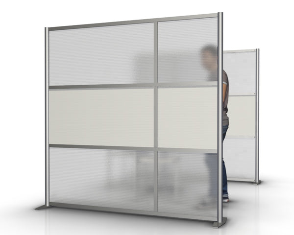 75" wide by 75" tall modern office partition wall with white & translucent panels