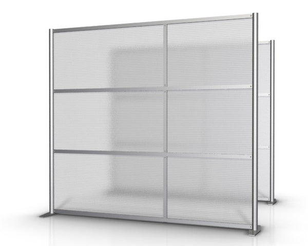 84" wide by 75" tall modern office partition and room divider with white & translucent panels