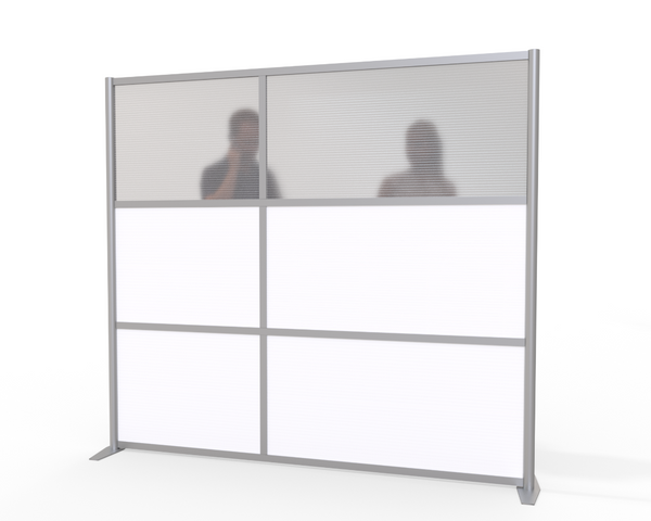 Modern Modular Office Partition 84" wide x 75" height with Translucent & White Panels.Freestanding room partition to divide medical and office spaces and as a patient privacy screen divider. A modular Medical Partition System for use in Hospitals & Healthcare Facilities, Orthodontics,  Orthodontist, Dental treatment rooms, doctor exam room privacy screen divider and portable room divider partition wall. 