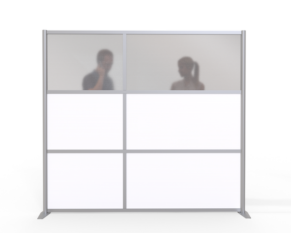  84" wide x 75" height with Translucent & White Panels, Freestanding room partition to divide medical and office spaces and as a patient privacy screen divider. A modular Medical Partition System for use in Hospitals & Healthcare Facilities, Orthodontics,  Orthodontist, Dental treatment rooms, doctor exam room privacy screen divider and portable room divider partition wall.