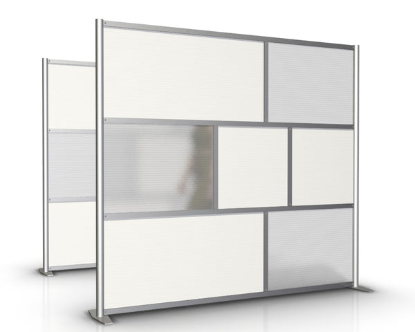 84" wide by 75" tall modern room partition office divider with white and translucent panels