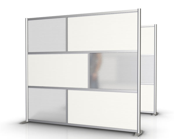 84" wide by 75" tall modern room partition. Freestanding room partition to divide medical and office spaces and as a patient privacy screen divider. A modular Medical Partition System for use in Hospitals & Healthcare Facilities, Orthodontics,  Orthodontist, Dental treatment rooms, doctor exam room privacy screen divider and portable room divider partition wall.