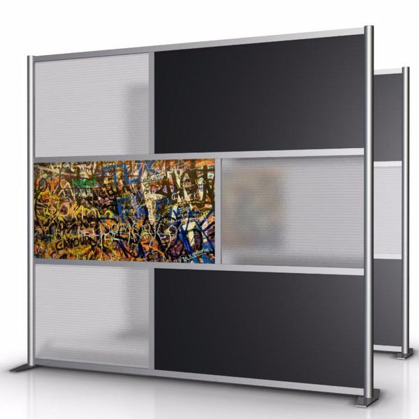 84" wide by 75" tall street art graffiti room partition with black & translucent