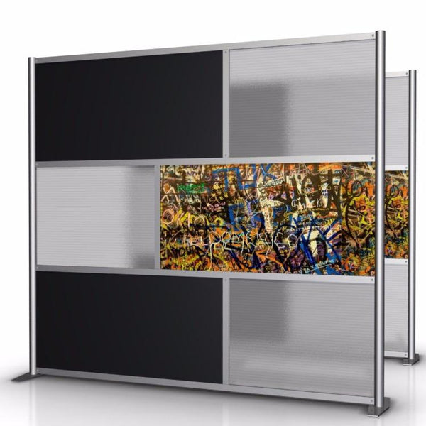 84" wide by 75" tall street art graffiti room partition with black & translucent