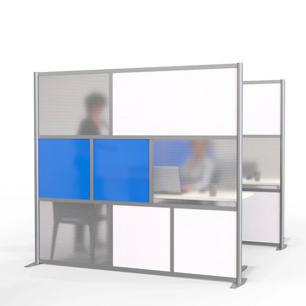 Office Cubicle Partition 84" wide by 75" high SW8475-4 with Blue, White & Translucent Panels