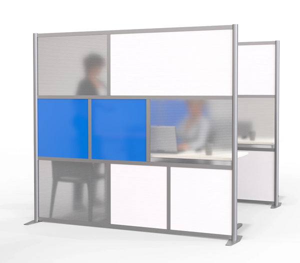 Modern Room Partition 84" wide by 75" high SW8475-4 with Blue, White & Translucent Panels