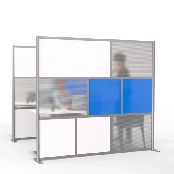Office Room Partition 84" wide by 75" high SW8475-4 with Blue, White & Translucent Panels